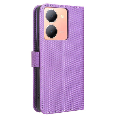 For vivo Y36 4G / Y36 5G / Y78 5G (China) Mobile Phone Case Stand Wallet PU Leather Shell Diamond Texture Phone Cover