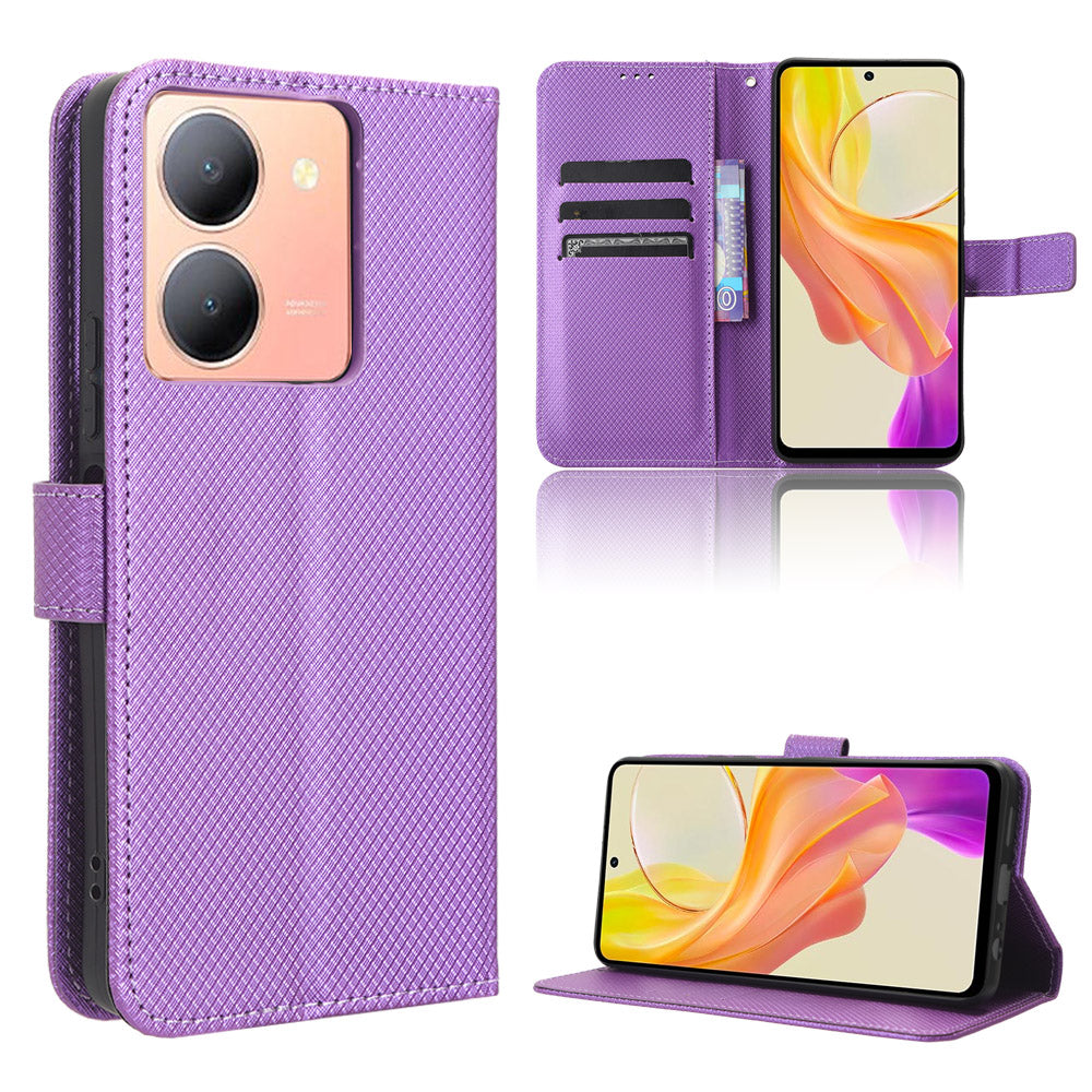 For vivo Y36 4G / Y36 5G / Y78 5G (China) Mobile Phone Case Stand Wallet PU Leather Shell Diamond Texture Phone Cover