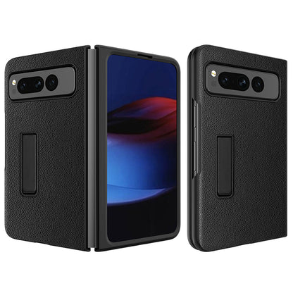 For Google Pixel Fold Hinge Protection PU Leather+PC Cover Kickstand Phone Case