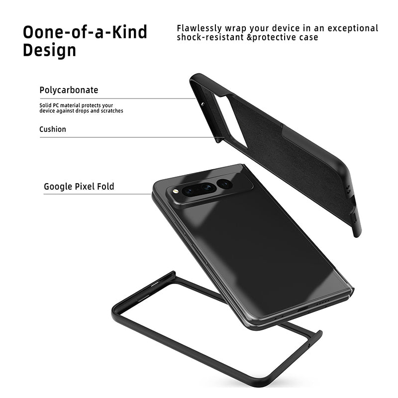 For Google Pixel Fold Hinge Protection PU Leather+PC Cover Kickstand Phone Case