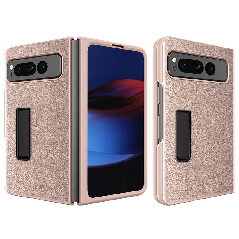 For Google Pixel Fold Hinge Protection PU Leather+PC Cover Kickstand Phone Case