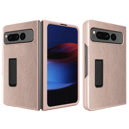 For Google Pixel Fold Hinge Protection PU Leather+PC Cover Kickstand Phone Case