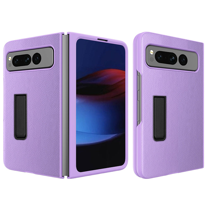 For Google Pixel Fold Hinge Protection PU Leather+PC Cover Kickstand Phone Case