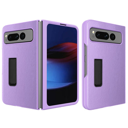 For Google Pixel Fold Hinge Protection PU Leather+PC Cover Kickstand Phone Case