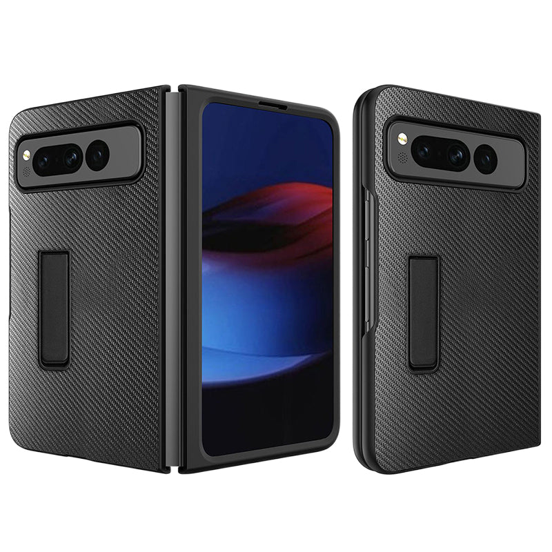 For Google Pixel Fold Hinge Protection PU Leather+PC Cover Kickstand Phone Case