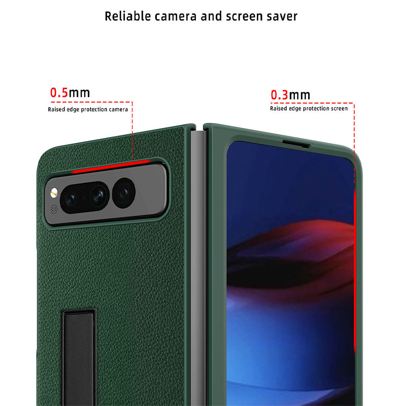 For Google Pixel Fold Hinge Protection PU Leather+PC Cover Kickstand Phone Case