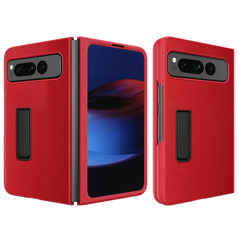 For Google Pixel Fold Hinge Protection PU Leather+PC Cover Kickstand Phone Case
