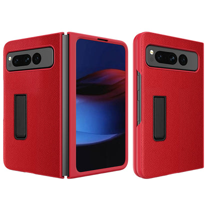 For Google Pixel Fold Hinge Protection PU Leather+PC Cover Kickstand Phone Case