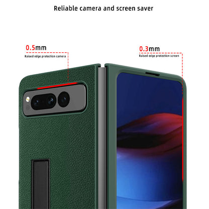 For Google Pixel Fold Hinge Protection PU Leather+PC Cover Kickstand Phone Case