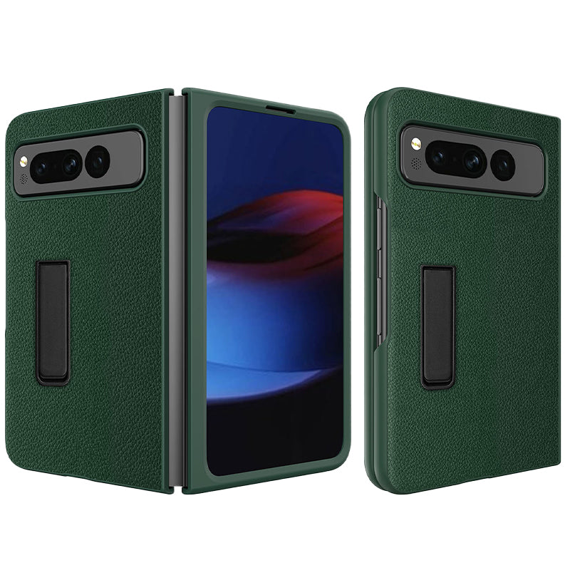 For Google Pixel Fold Hinge Protection PU Leather+PC Cover Kickstand Phone Case