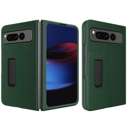 For Google Pixel Fold Hinge Protection PU Leather+PC Cover Kickstand Phone Case