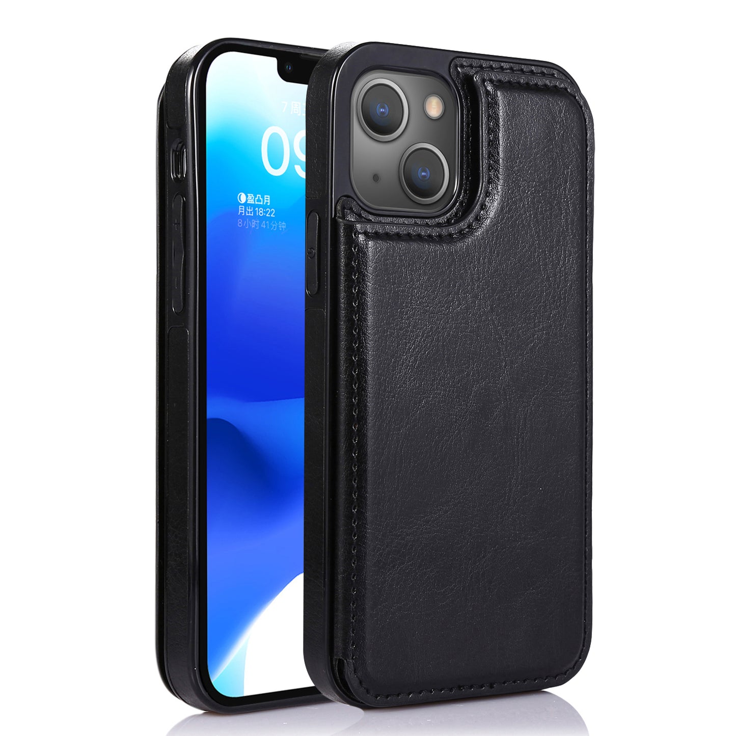 For iPhone 14 Plus PU Leather Coated TPU Phone Case Crazy Horse Texture Card Holder Kickstand Cover