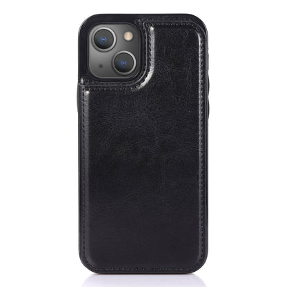For iPhone 14 Plus PU Leather Coated TPU Phone Case Crazy Horse Texture Card Holder Kickstand Cover