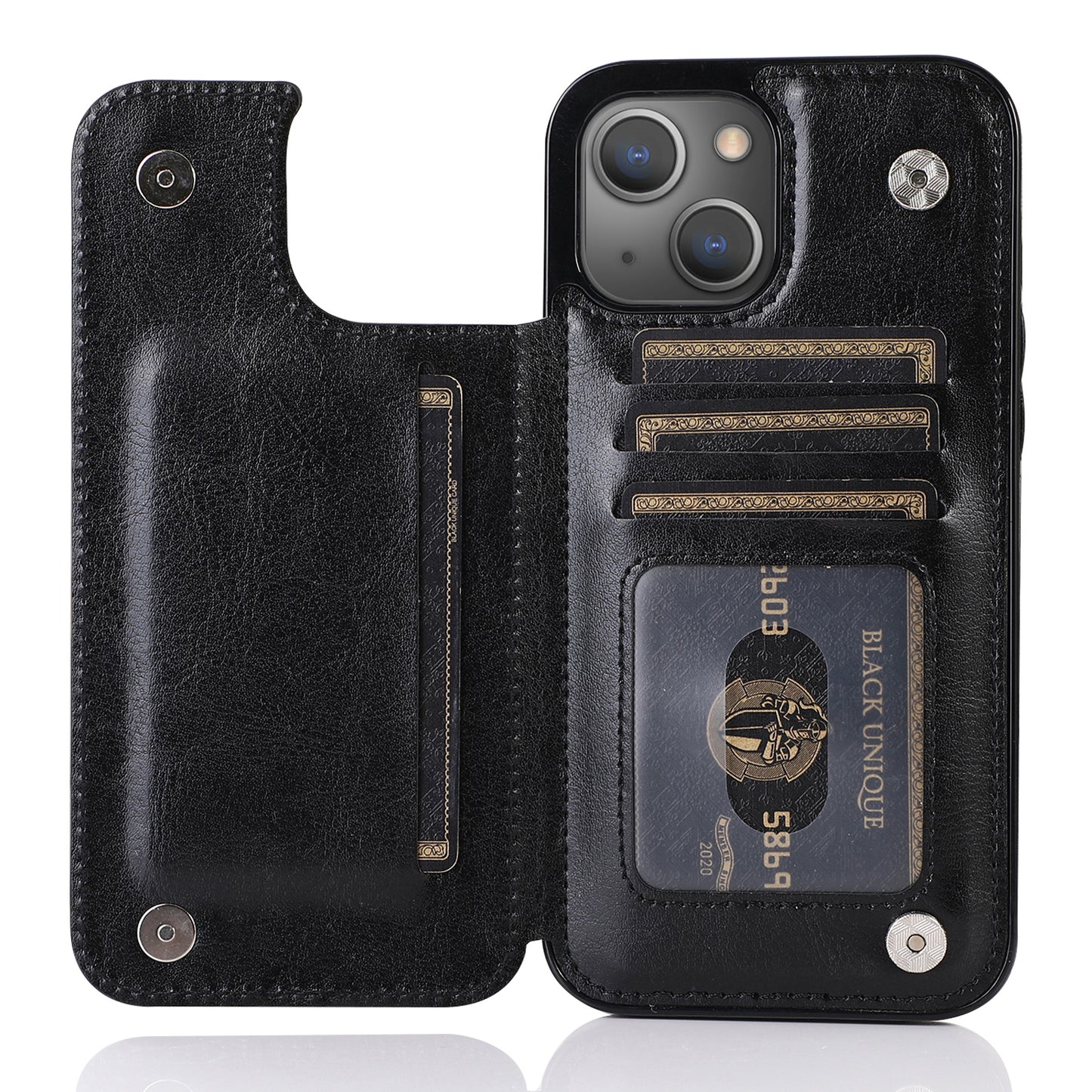 For iPhone 14 Plus PU Leather Coated TPU Phone Case Crazy Horse Texture Card Holder Kickstand Cover