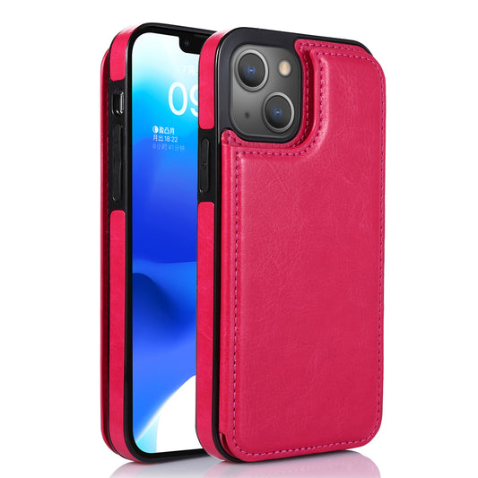 For iPhone 14 Plus PU Leather Coated TPU Phone Case Crazy Horse Texture Card Holder Kickstand Cover