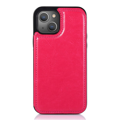 For iPhone 14 Plus PU Leather Coated TPU Phone Case Crazy Horse Texture Card Holder Kickstand Cover