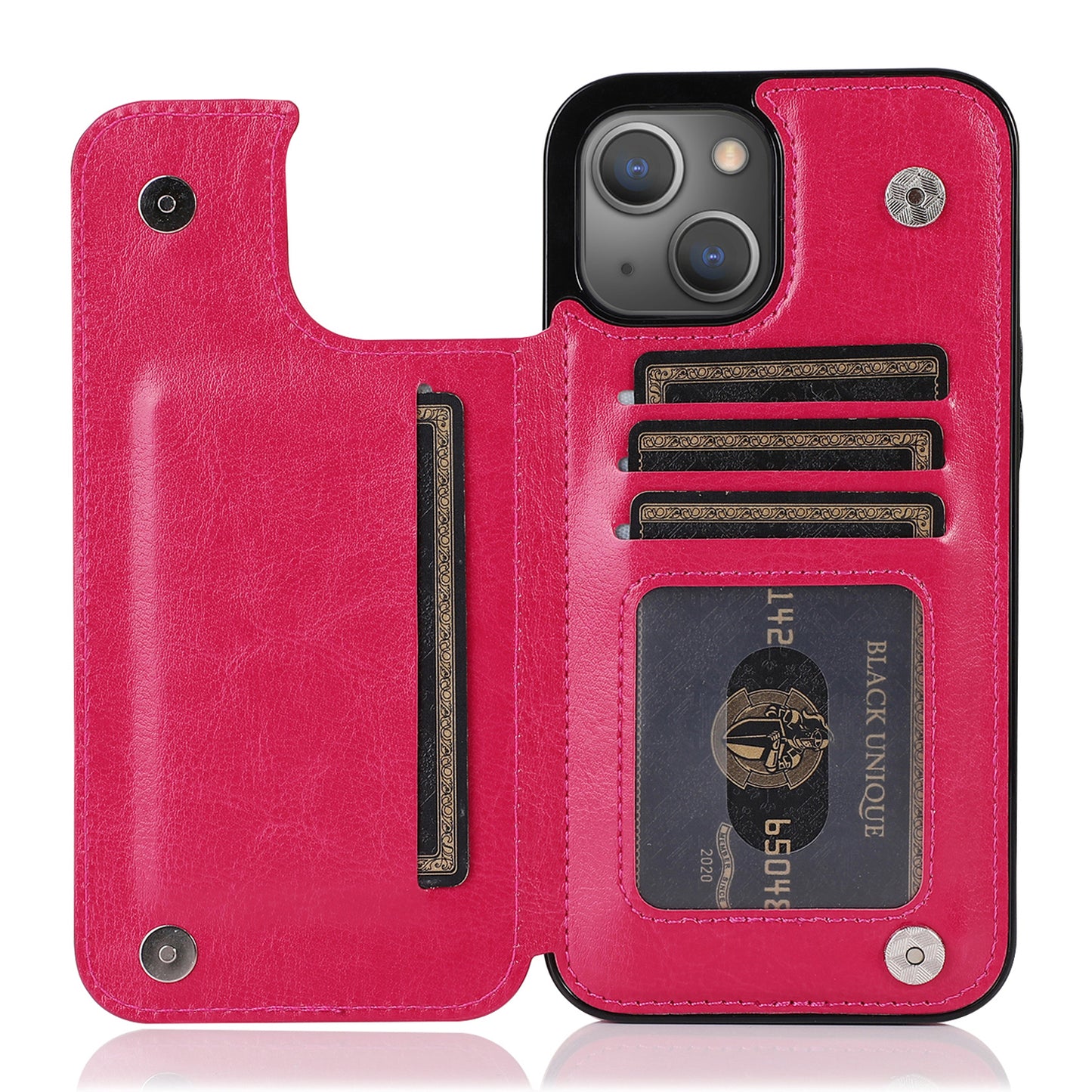 For iPhone 14 Plus PU Leather Coated TPU Phone Case Crazy Horse Texture Card Holder Kickstand Cover