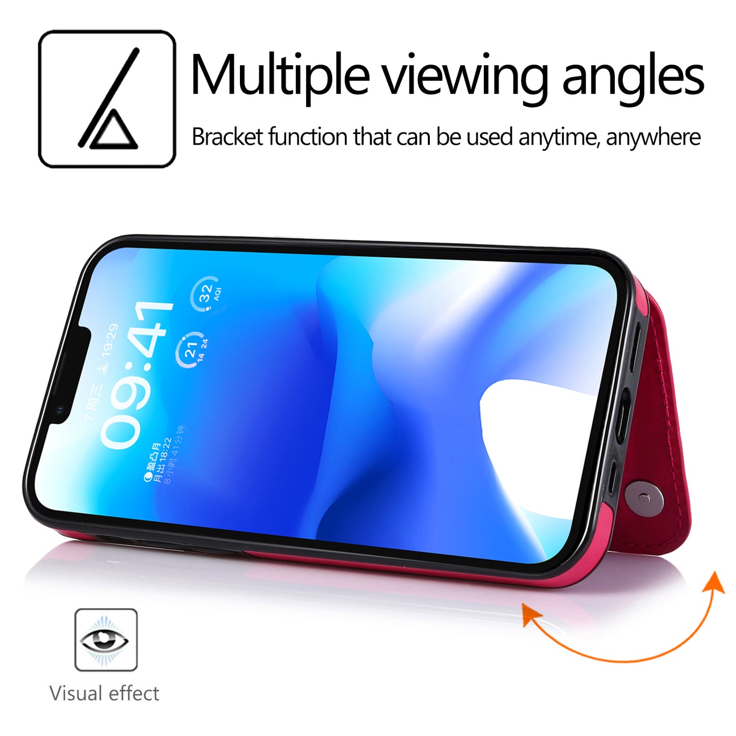 For iPhone 14 Plus PU Leather Coated TPU Phone Case Crazy Horse Texture Card Holder Kickstand Cover