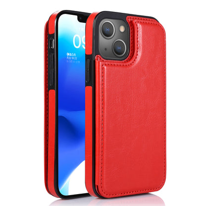 For iPhone 14 Plus PU Leather Coated TPU Phone Case Crazy Horse Texture Card Holder Kickstand Cover