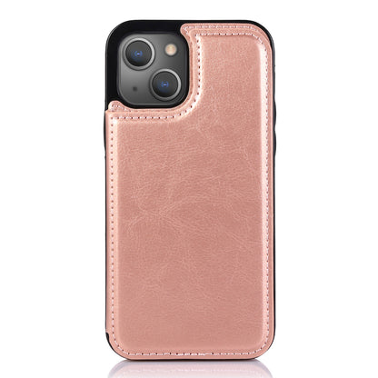 For iPhone 14 Plus PU Leather Coated TPU Phone Case Crazy Horse Texture Card Holder Kickstand Cover