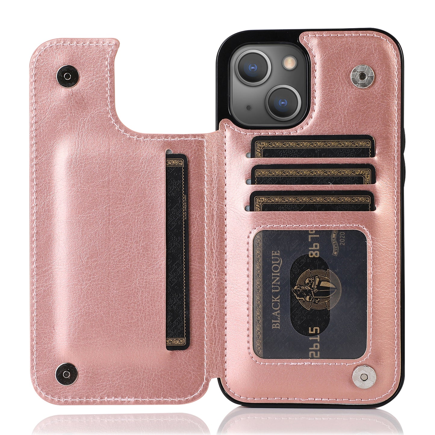 For iPhone 14 Plus PU Leather Coated TPU Phone Case Crazy Horse Texture Card Holder Kickstand Cover