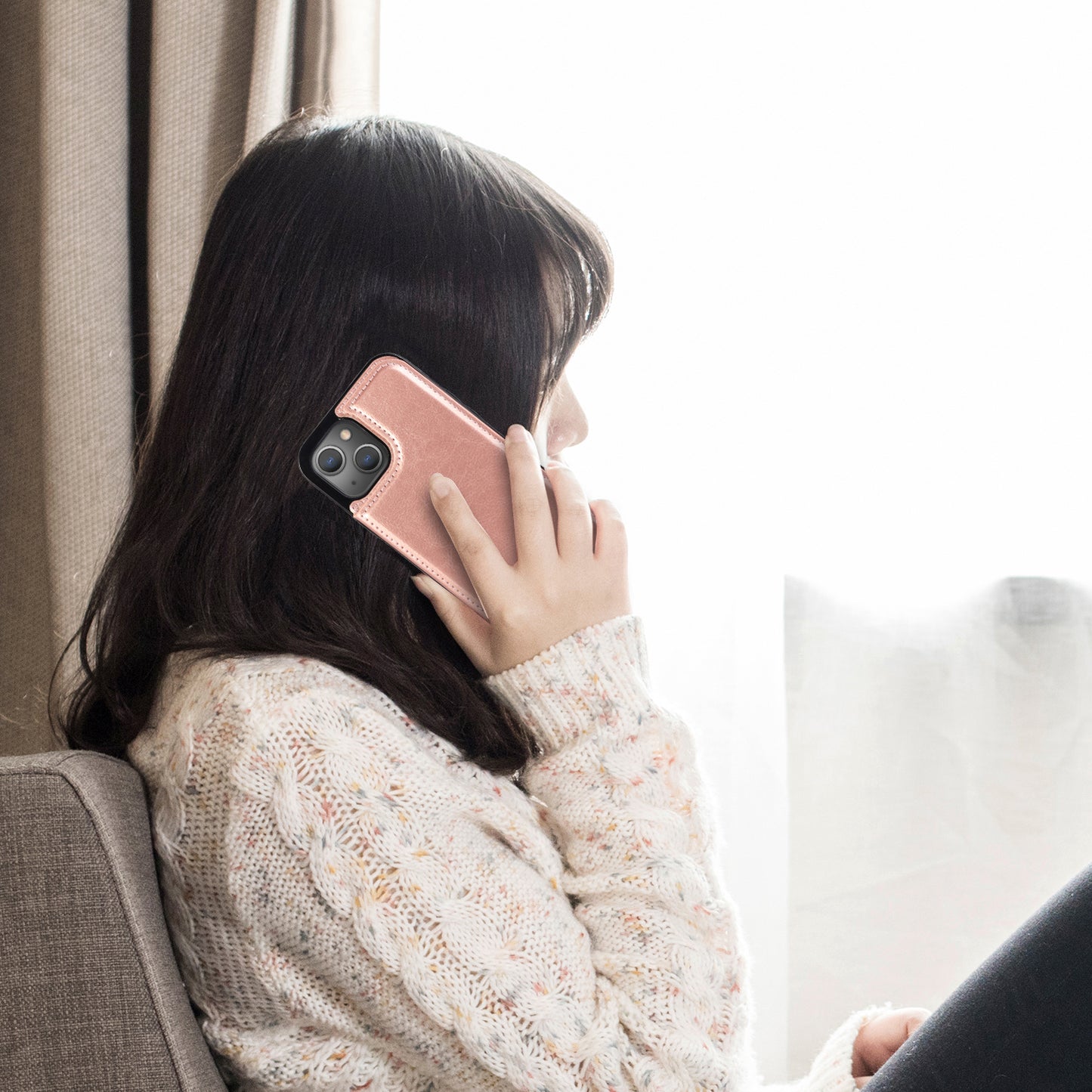 For iPhone 14 Plus PU Leather Coated TPU Phone Case Crazy Horse Texture Card Holder Kickstand Cover