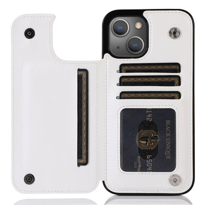 For iPhone 14 Plus PU Leather Coated TPU Phone Case Crazy Horse Texture Card Holder Kickstand Cover