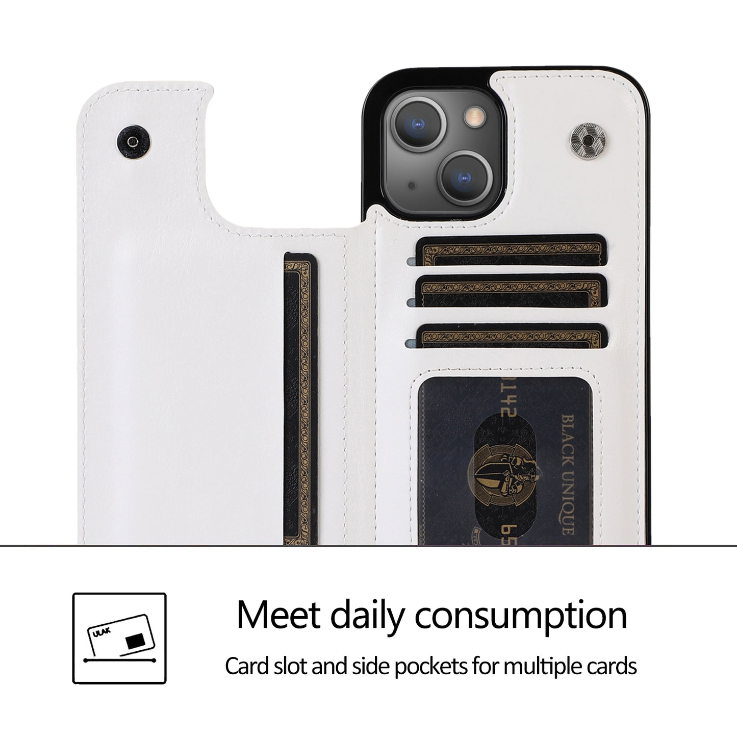 For iPhone 14 Plus PU Leather Coated TPU Phone Case Crazy Horse Texture Card Holder Kickstand Cover