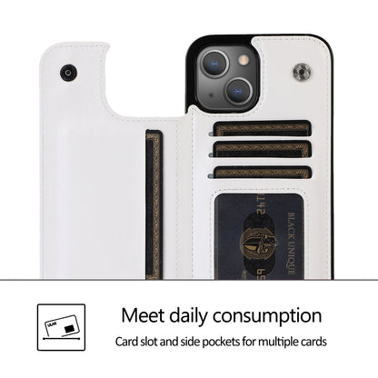 For iPhone 14 Plus PU Leather Coated TPU Phone Case Crazy Horse Texture Card Holder Kickstand Cover