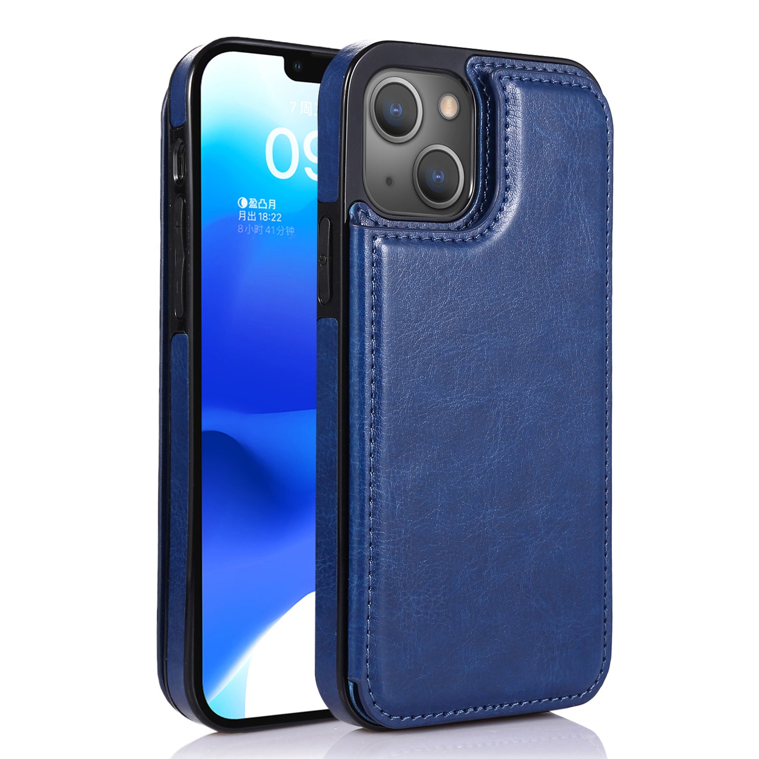 For iPhone 14 Plus PU Leather Coated TPU Phone Case Crazy Horse Texture Card Holder Kickstand Cover