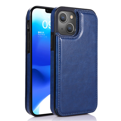 For iPhone 14 Plus PU Leather Coated TPU Phone Case Crazy Horse Texture Card Holder Kickstand Cover