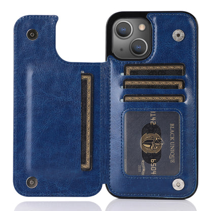 For iPhone 14 Plus PU Leather Coated TPU Phone Case Crazy Horse Texture Card Holder Kickstand Cover