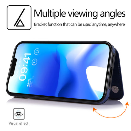 For iPhone 14 Plus PU Leather Coated TPU Phone Case Crazy Horse Texture Card Holder Kickstand Cover