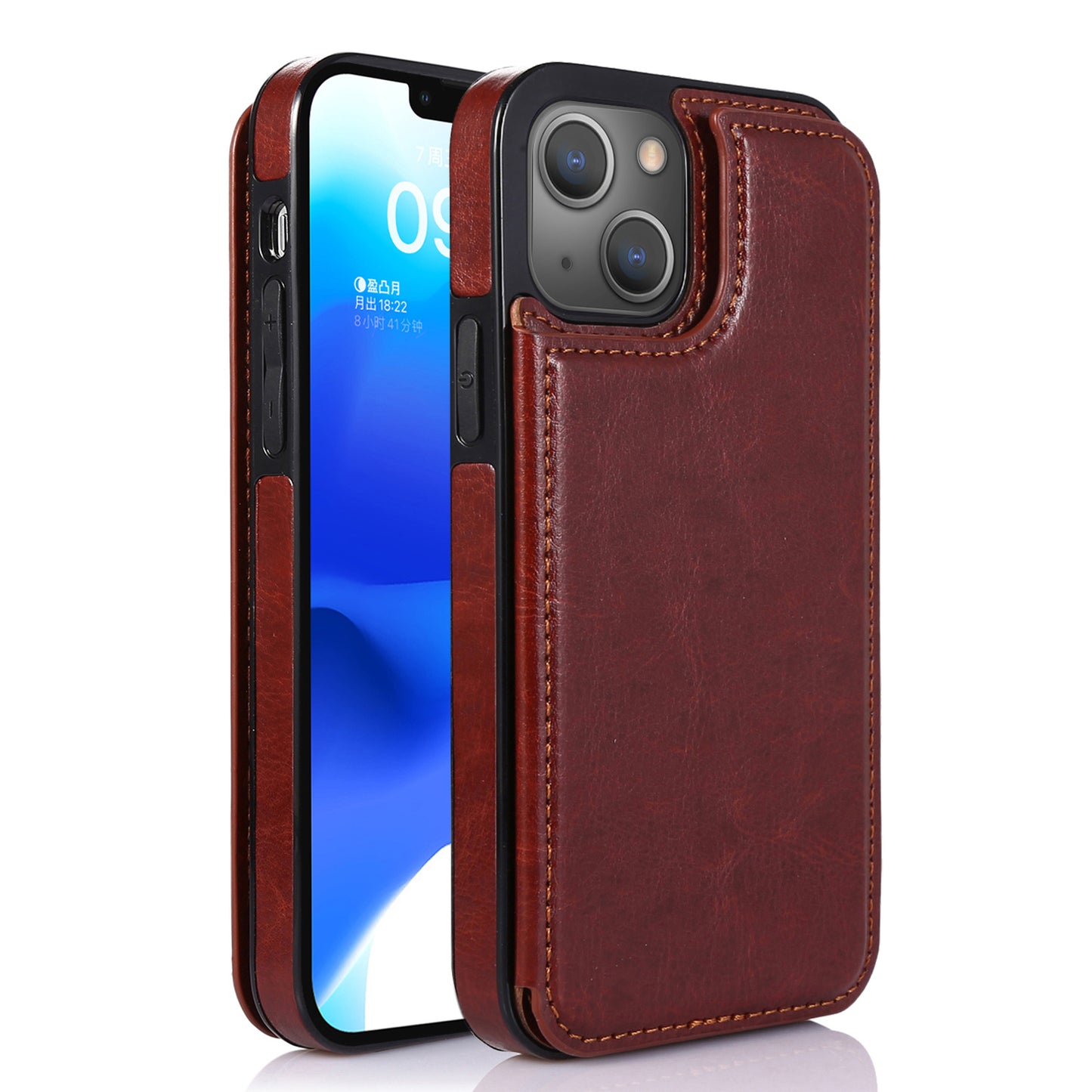 For iPhone 14 Plus PU Leather Coated TPU Phone Case Crazy Horse Texture Card Holder Kickstand Cover