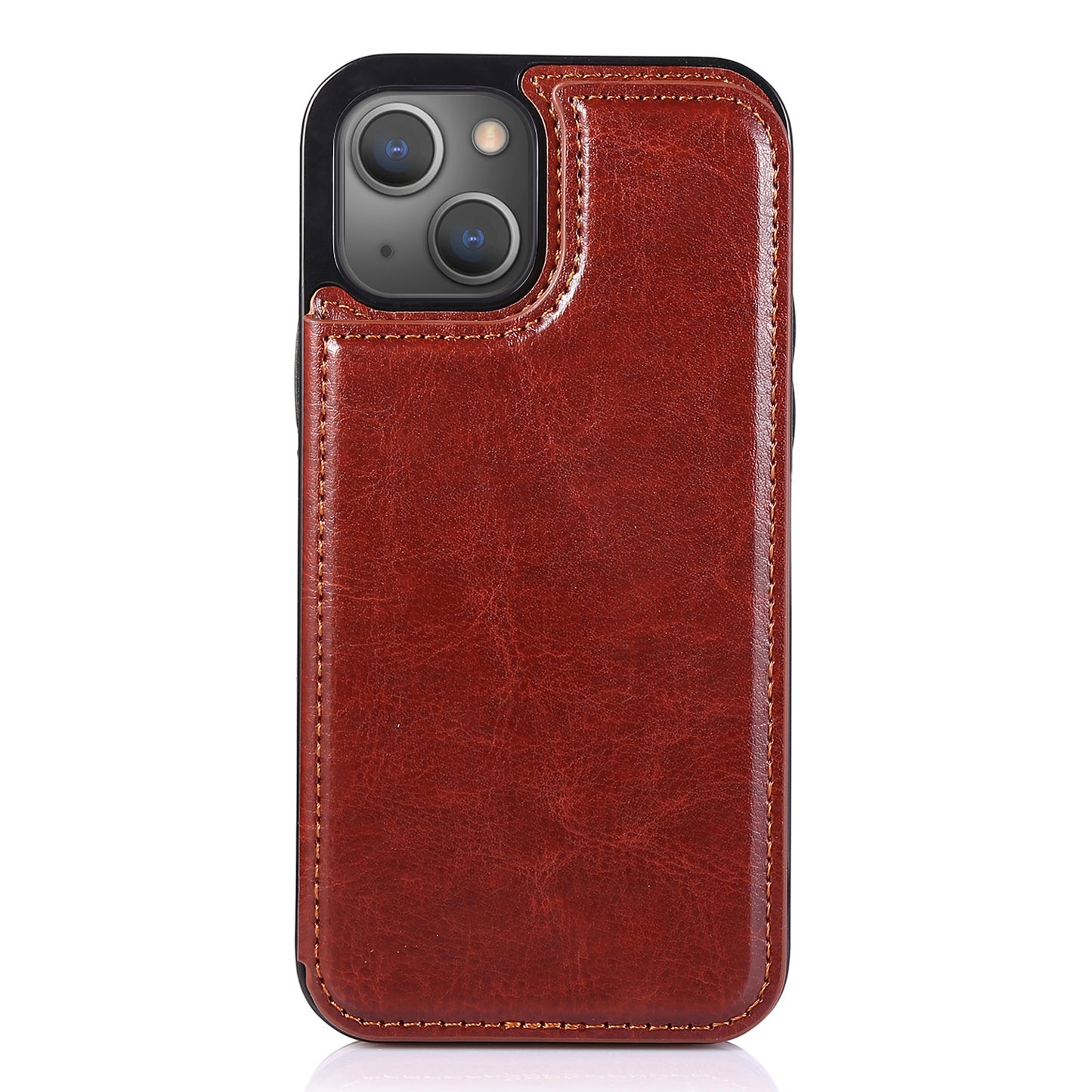 For iPhone 14 Plus PU Leather Coated TPU Phone Case Crazy Horse Texture Card Holder Kickstand Cover