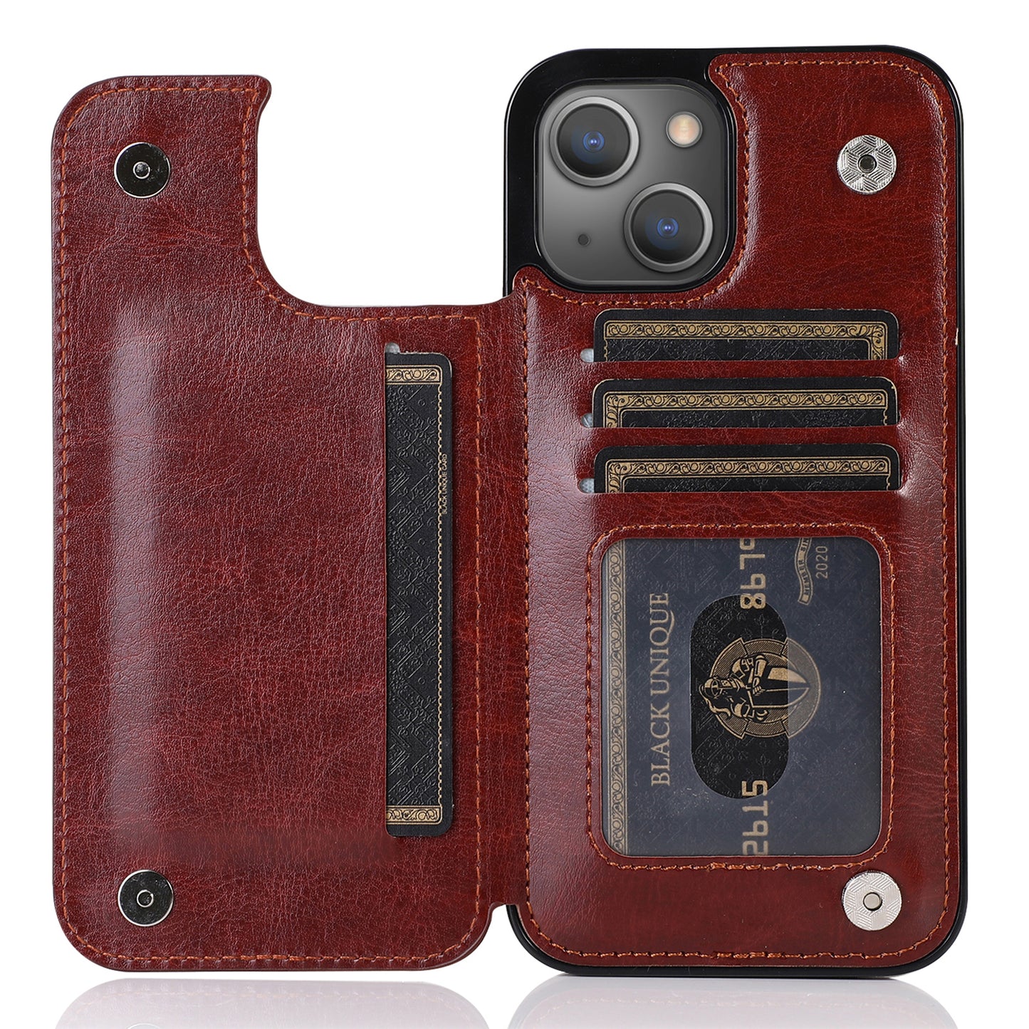 For iPhone 14 Plus PU Leather Coated TPU Phone Case Crazy Horse Texture Card Holder Kickstand Cover