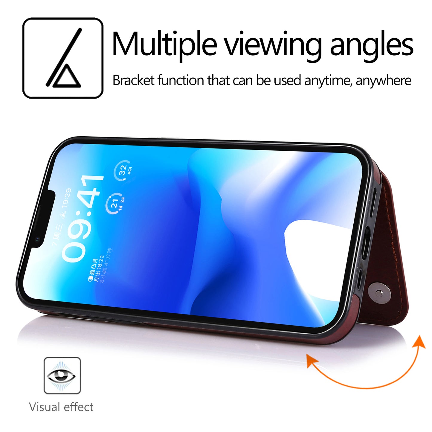 For iPhone 14 Plus PU Leather Coated TPU Phone Case Crazy Horse Texture Card Holder Kickstand Cover