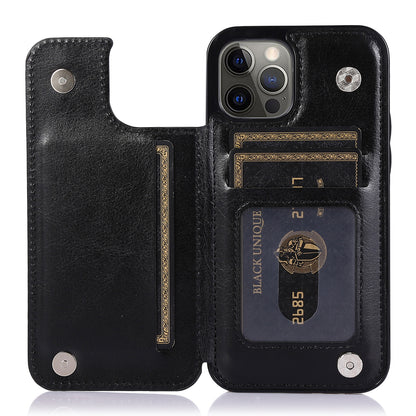 For iPhone 14 Pro Max Card Holder Kickstand Phone Cover Crazy Horse Texture Leather Coated TPU Mobile Case