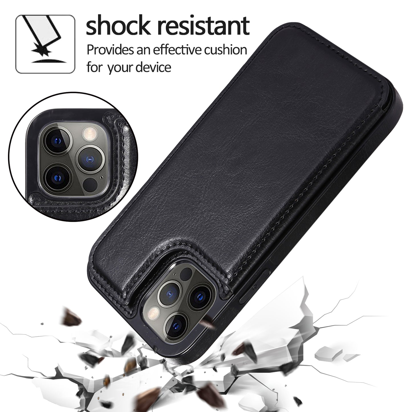 For iPhone 14 Pro Max Card Holder Kickstand Phone Cover Crazy Horse Texture Leather Coated TPU Mobile Case