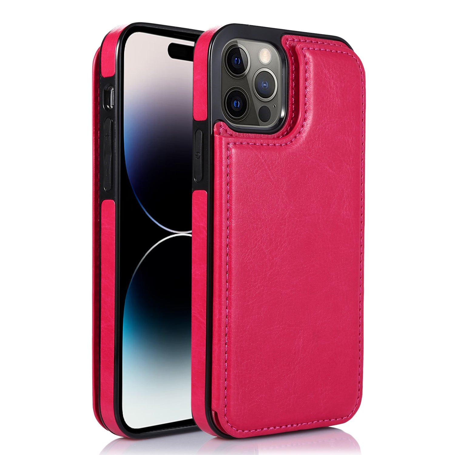 For iPhone 14 Pro Max Card Holder Kickstand Phone Cover Crazy Horse Texture Leather Coated TPU Mobile Case