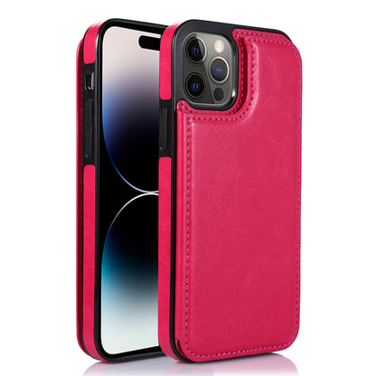 For iPhone 14 Pro Max Card Holder Kickstand Phone Cover Crazy Horse Texture Leather Coated TPU Mobile Case