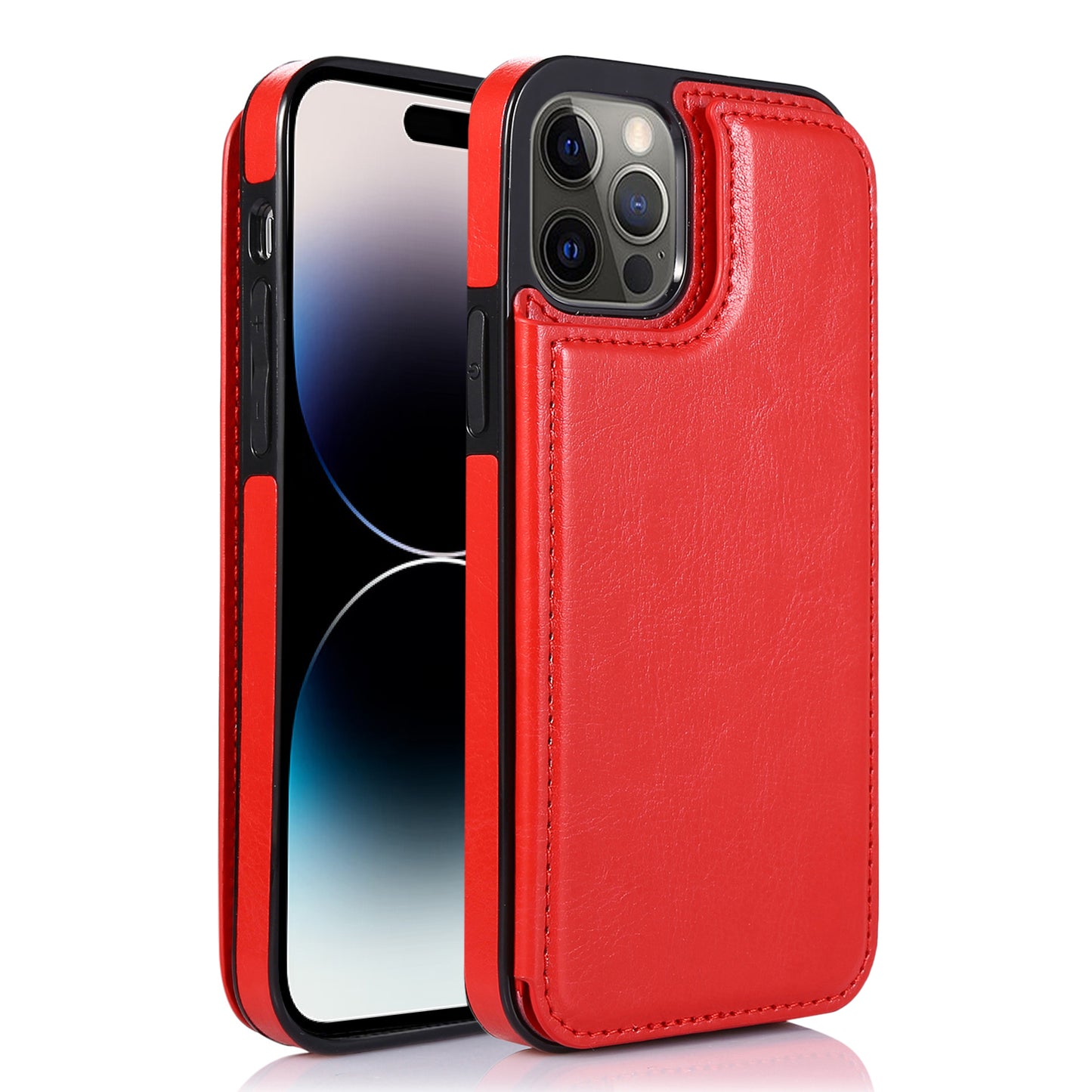 For iPhone 14 Pro Max Card Holder Kickstand Phone Cover Crazy Horse Texture Leather Coated TPU Mobile Case