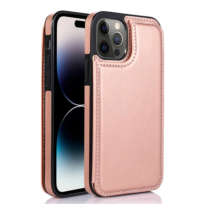 For iPhone 14 Pro Max Card Holder Kickstand Phone Cover Crazy Horse Texture Leather Coated TPU Mobile Case