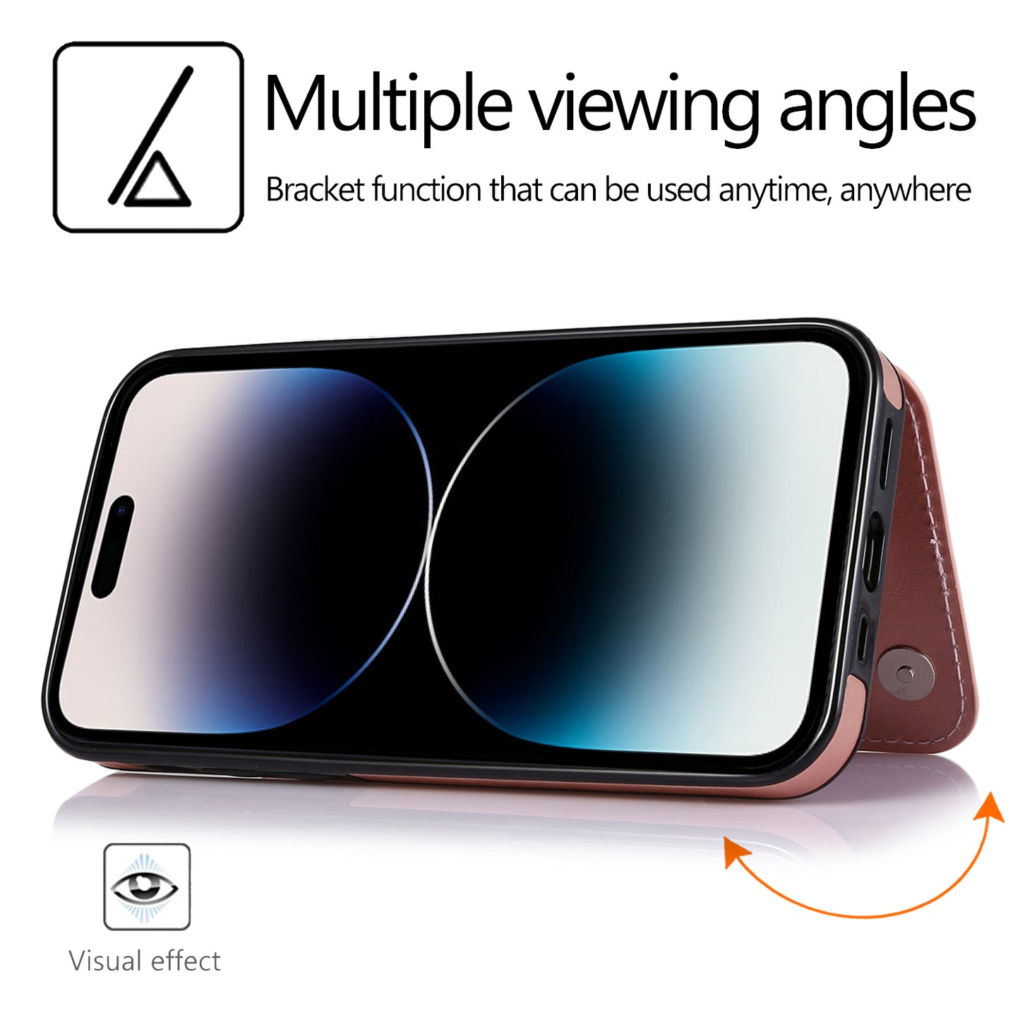 For iPhone 14 Pro Max Card Holder Kickstand Phone Cover Crazy Horse Texture Leather Coated TPU Mobile Case