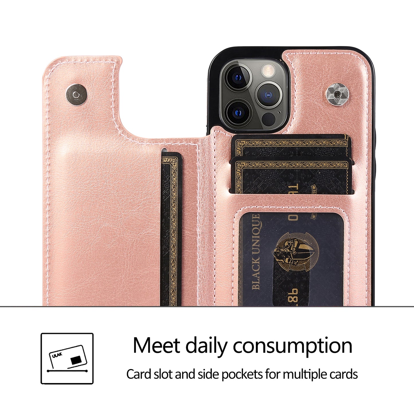 For iPhone 14 Pro Max Card Holder Kickstand Phone Cover Crazy Horse Texture Leather Coated TPU Mobile Case