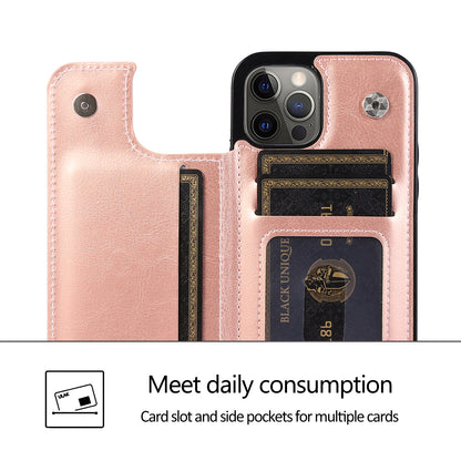 For iPhone 14 Pro Max Card Holder Kickstand Phone Cover Crazy Horse Texture Leather Coated TPU Mobile Case