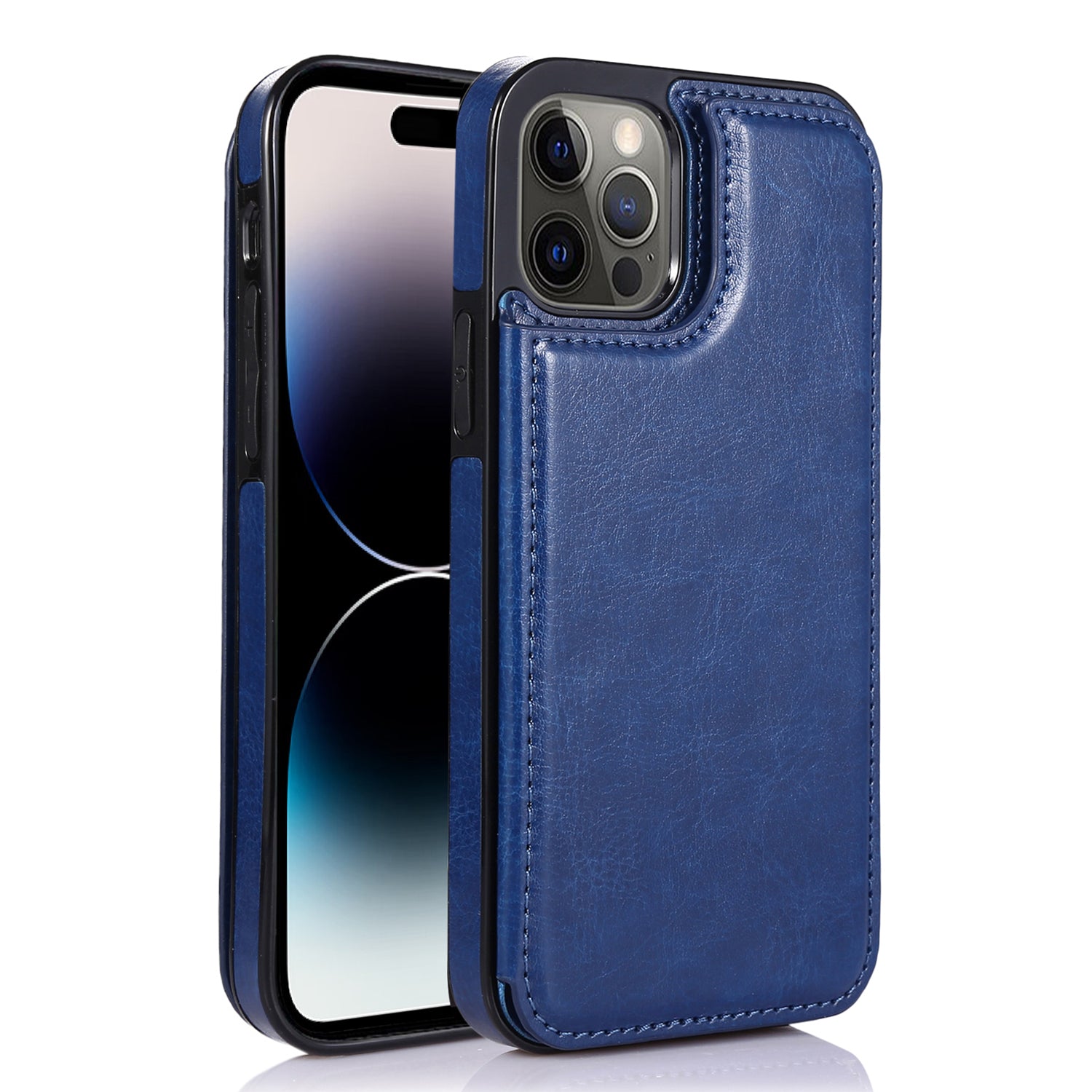 For iPhone 14 Pro Max Card Holder Kickstand Phone Cover Crazy Horse Texture Leather Coated TPU Mobile Case