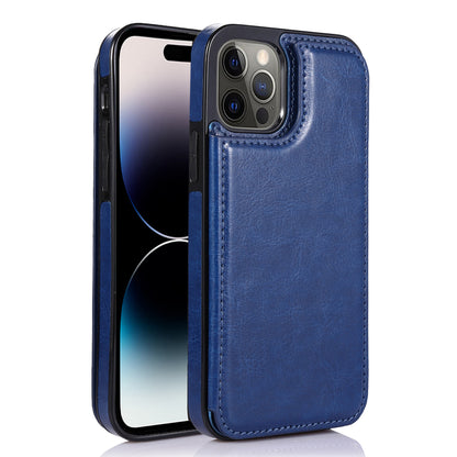 For iPhone 14 Pro Max Card Holder Kickstand Phone Cover Crazy Horse Texture Leather Coated TPU Mobile Case