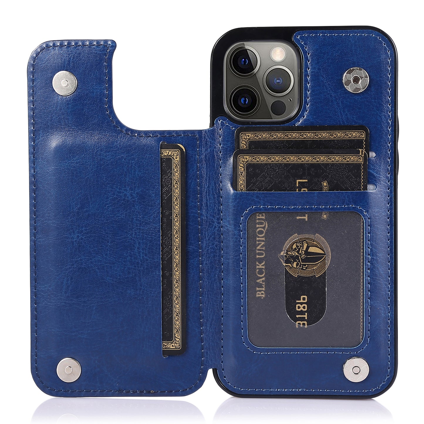 For iPhone 14 Pro Max Card Holder Kickstand Phone Cover Crazy Horse Texture Leather Coated TPU Mobile Case