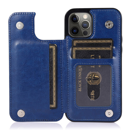 For iPhone 14 Pro Max Card Holder Kickstand Phone Cover Crazy Horse Texture Leather Coated TPU Mobile Case
